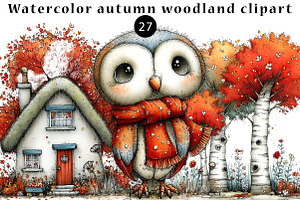 Watercolor autumn woodland clipart, a Seasonal Illustration by CreationArt