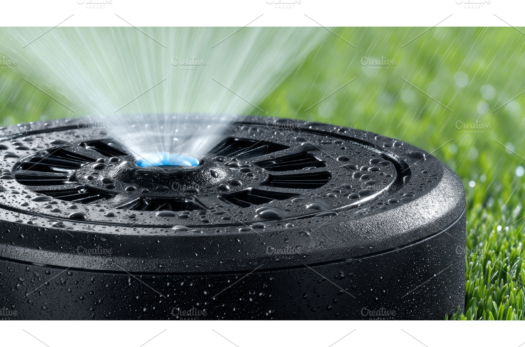 In a close-up view, a lawn sprinkler, a Nature Photo by ZinetroN