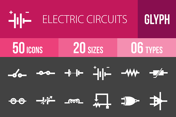 50 Circuits Glyph Inverted Icons