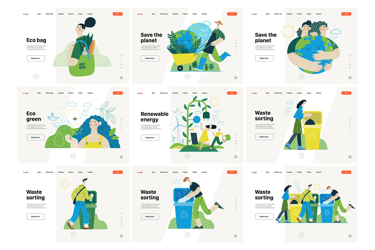 Ecology flat vector illustrations, a Templates & Theme by Grivina's shop (Photo 21 of 31)