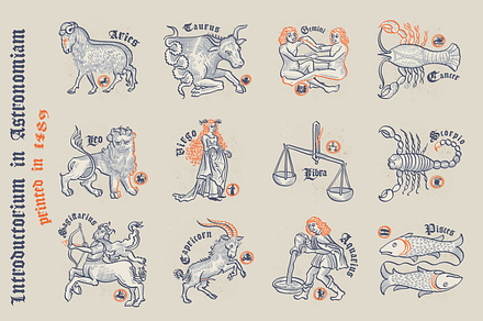Astrology signs from Medieval book, an Animal Illustration by kaer_shop