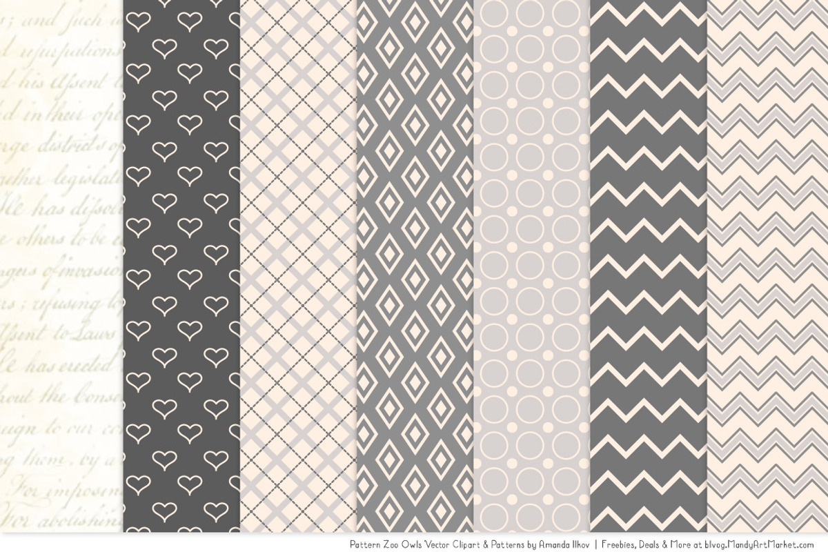 Owls Clipart & Patterns in Grey, an Animal Illustration by Amanda Ilkov (Photo 4 of 4)