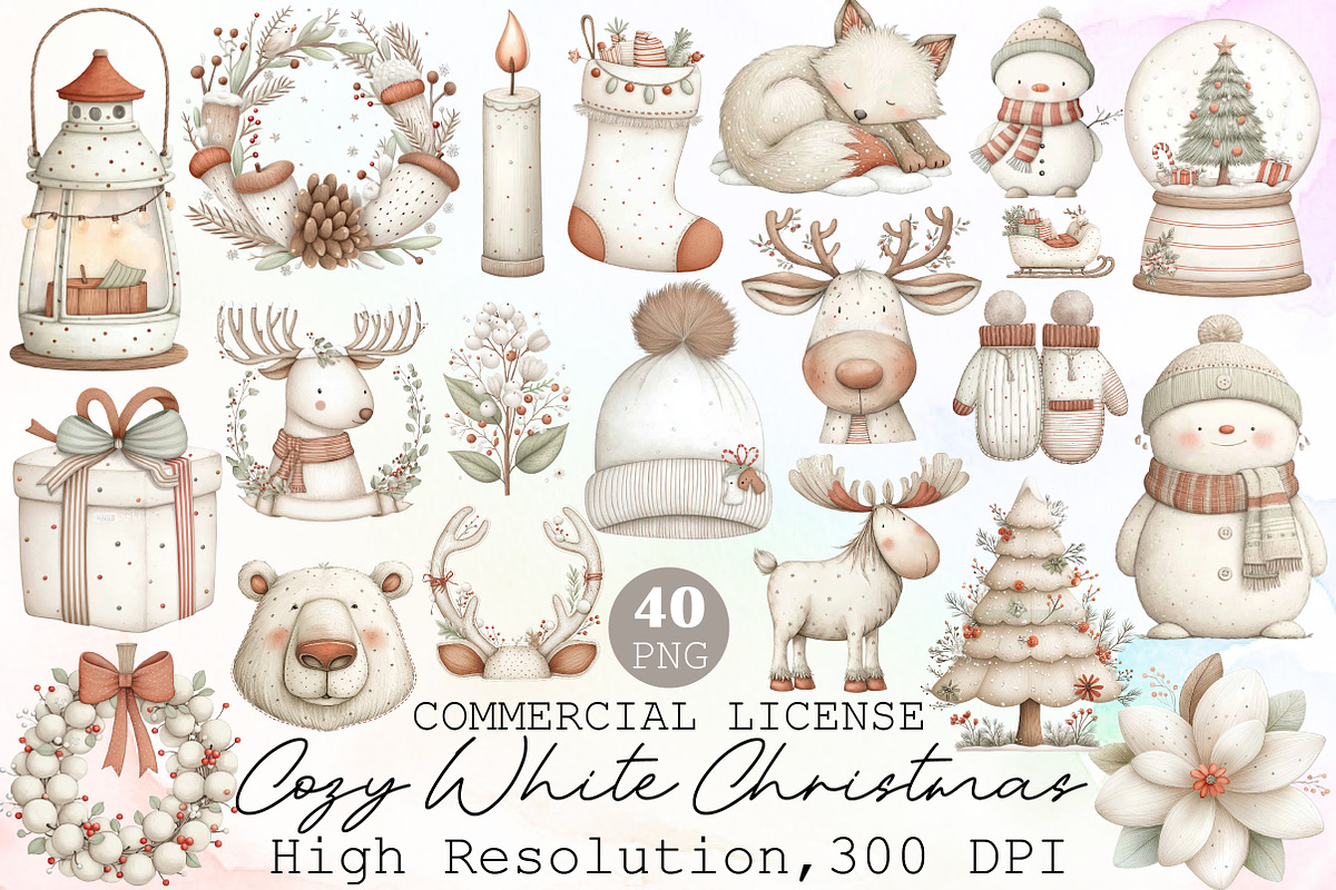 Cozy White Christmas Clipart Set, an Illustration by Sublimation Artist (Photo 1 of 6)
