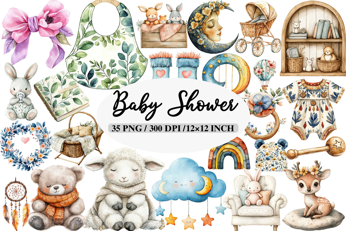Baby Shower Boho Nursery Clipart, an Illustration by Daily.Designs (Photo 1 of 5)