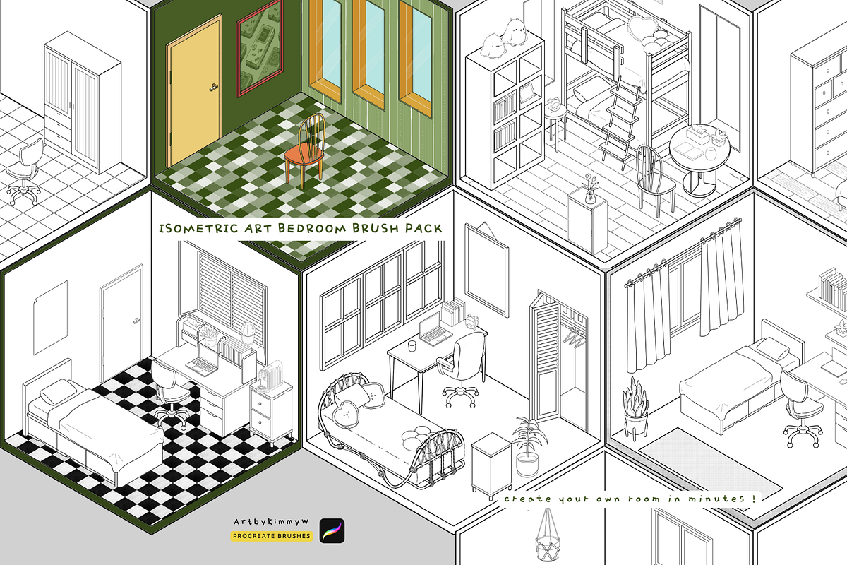 Procreate Isometric Room Brush Pack, a Brush Add-On by Artbykimmyw (Photo 4 of 18)