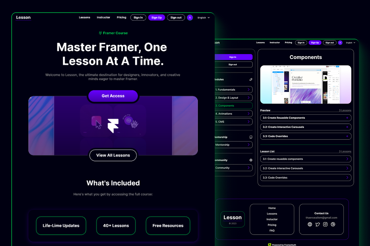 Lesson - Courses Framer Template, a Landing Page Template by THdesign (Photo 1 of 4)