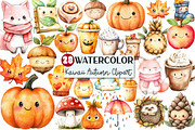 Watercolor Kawaii Autumn Clipart, an Illustration by Rose Art (Thumbnail 1 of 7)
