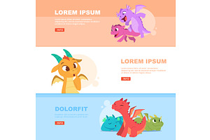 Dragons. banners with cartoon dragon, an Animal Illustration by Onyx