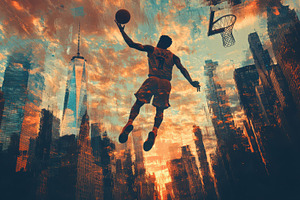Basketball player soars through the, a Sports & Recreation Photo by Pixeness Studio