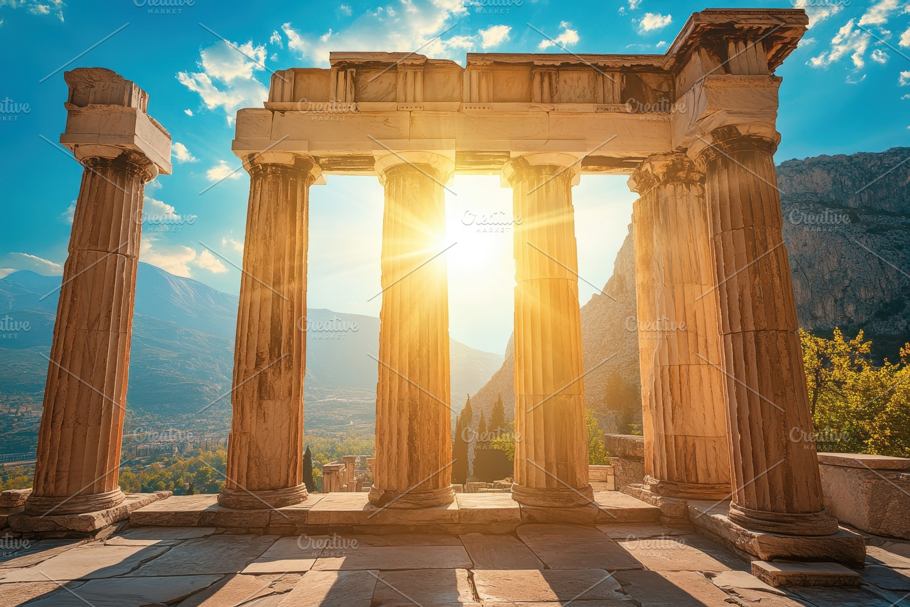Ancient Greek temple pillars, a Photo by Pavel_design