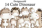 Watercolor Cute Dinosaur Clipart, an Illustration by Designworld (Thumbnail 1 of 4)