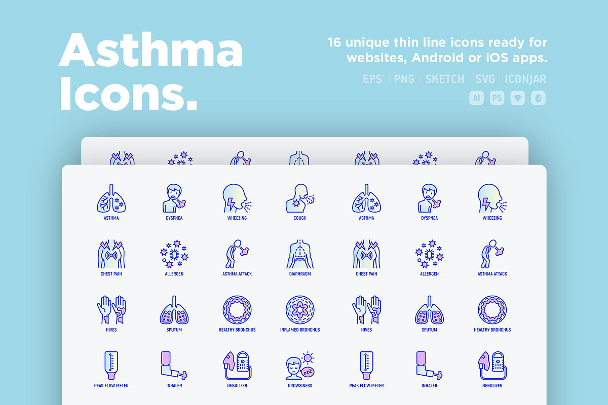 Asthma | 16 Thin Line Icons Set, an Outline Icon by Alex Blogoodf (Photo 2 of 12)