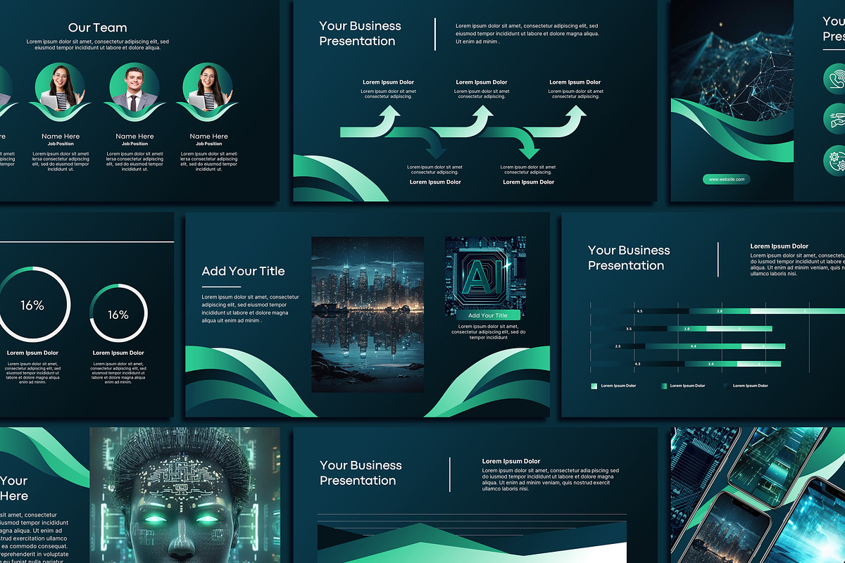 Futuristic Green Powerpoint Template, a Presentation Template by SKY CREATION (Photo 5 of 6)