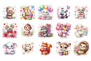 Cute Valentine Animal Clipart Bundle, an Illustration by SinaCreation (Thumbnail 2 of 11)