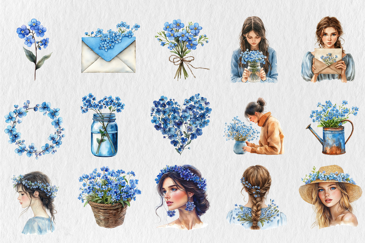 Forget Me Not Watercolor Clipart, a Person Illustration by Rose Art (Photo 3 of 4)