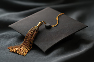 Graduation cap on dark fabric, a Photo by Beautiful things