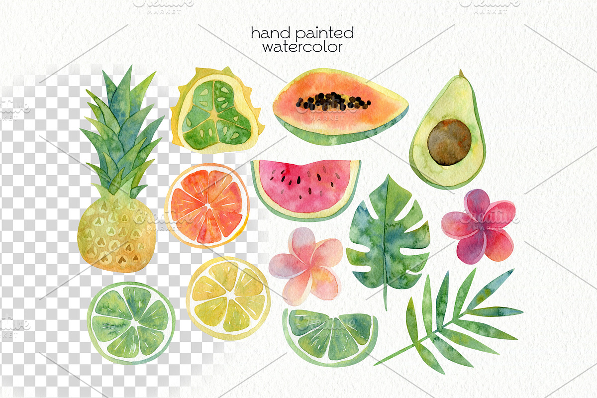 Watercolor Tropical Clipart, a Food Illustration by OllyKo Art (Photo 4 of 8)