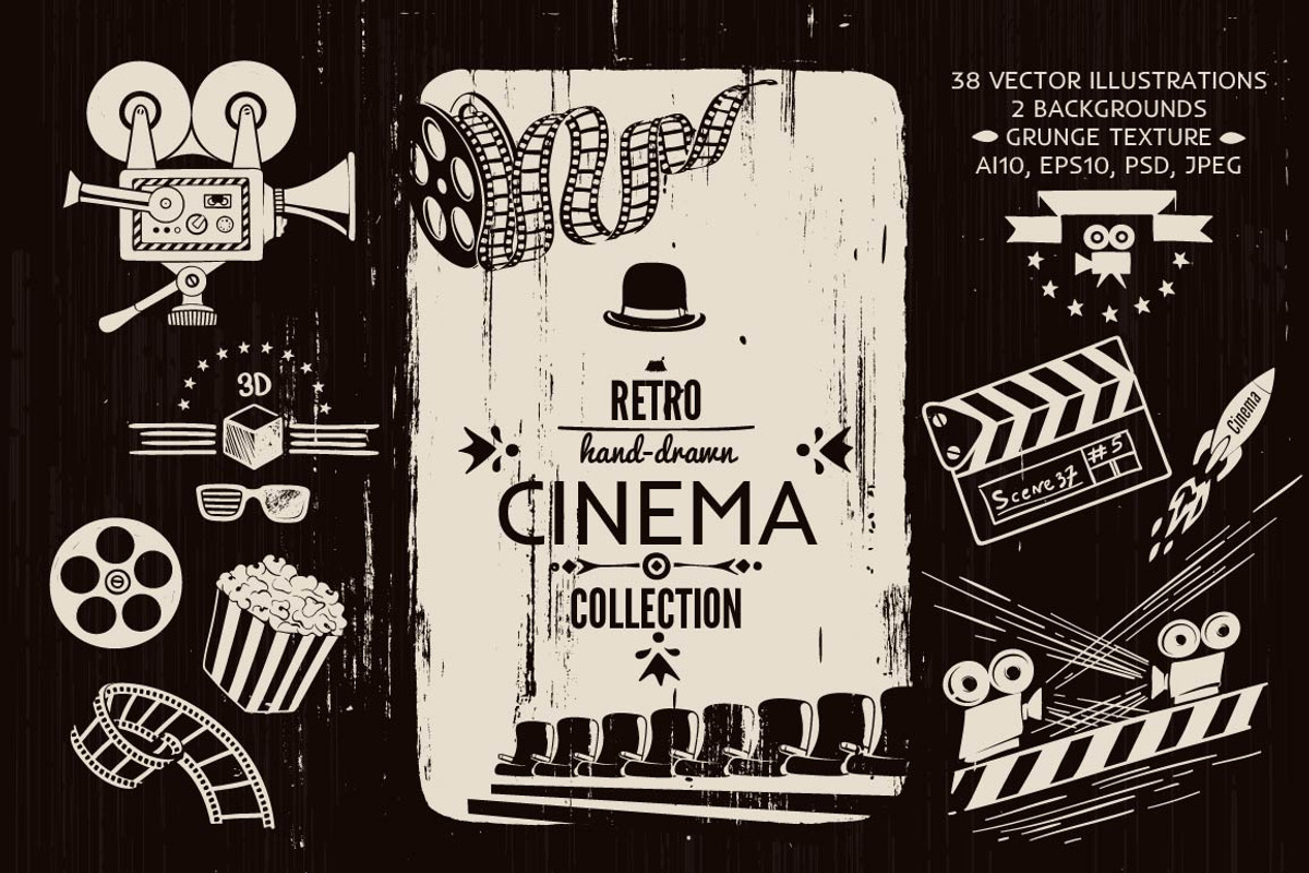 Cinema Hand-drawn Retro Clip-art, a Decorative Illustration by Adiemus (Photo 1 of 6)