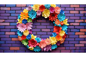 paper wreath on brick wall ai, a Background Photo by pikepicture