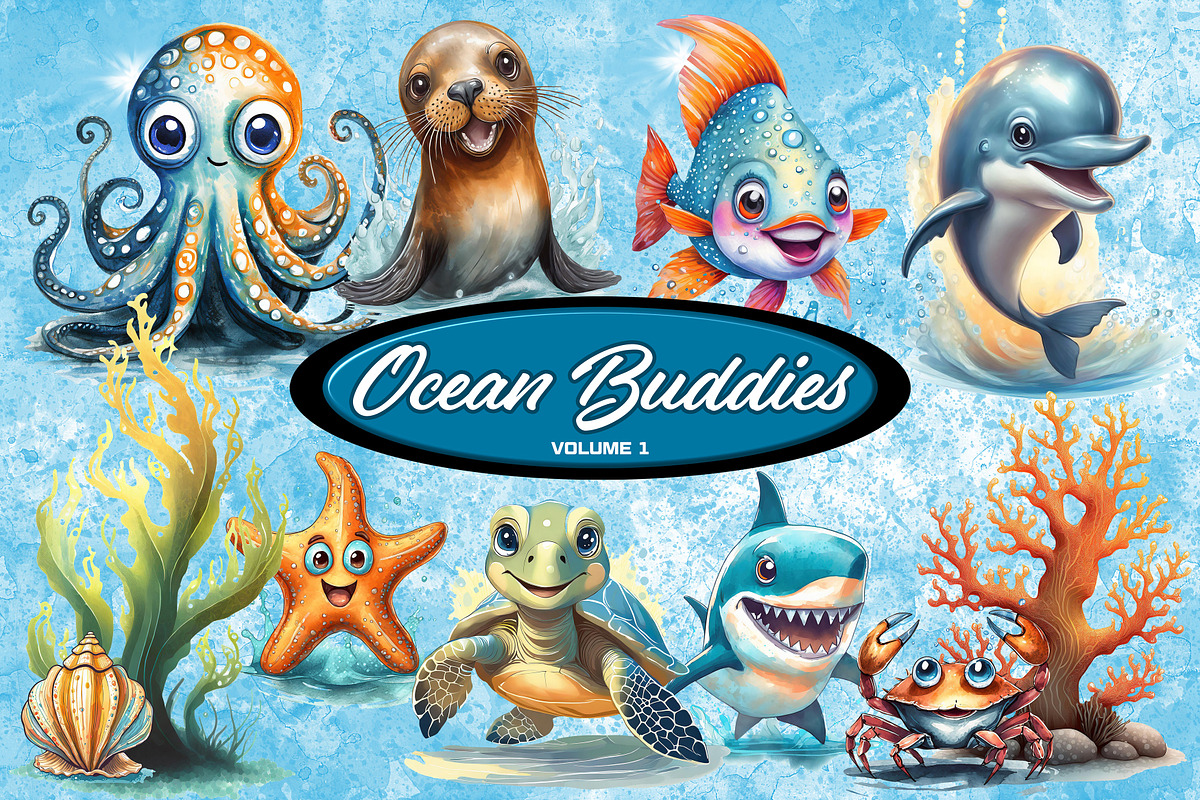 Ocean Buddies Stock Art Pack, an Object Graphic by artbeerlife (Photo 1 of 2)