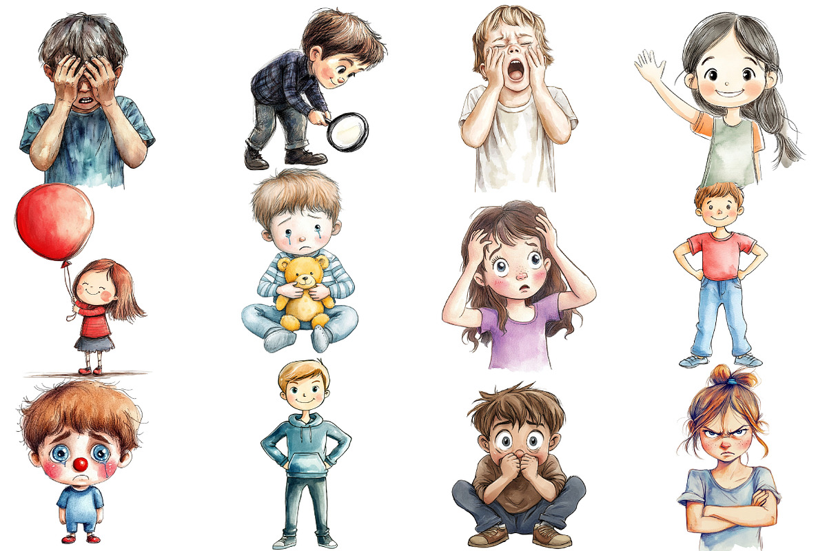 watercolor Kids Emotions Clipart, an Illustration by Designworld (Photo 4 of 5)