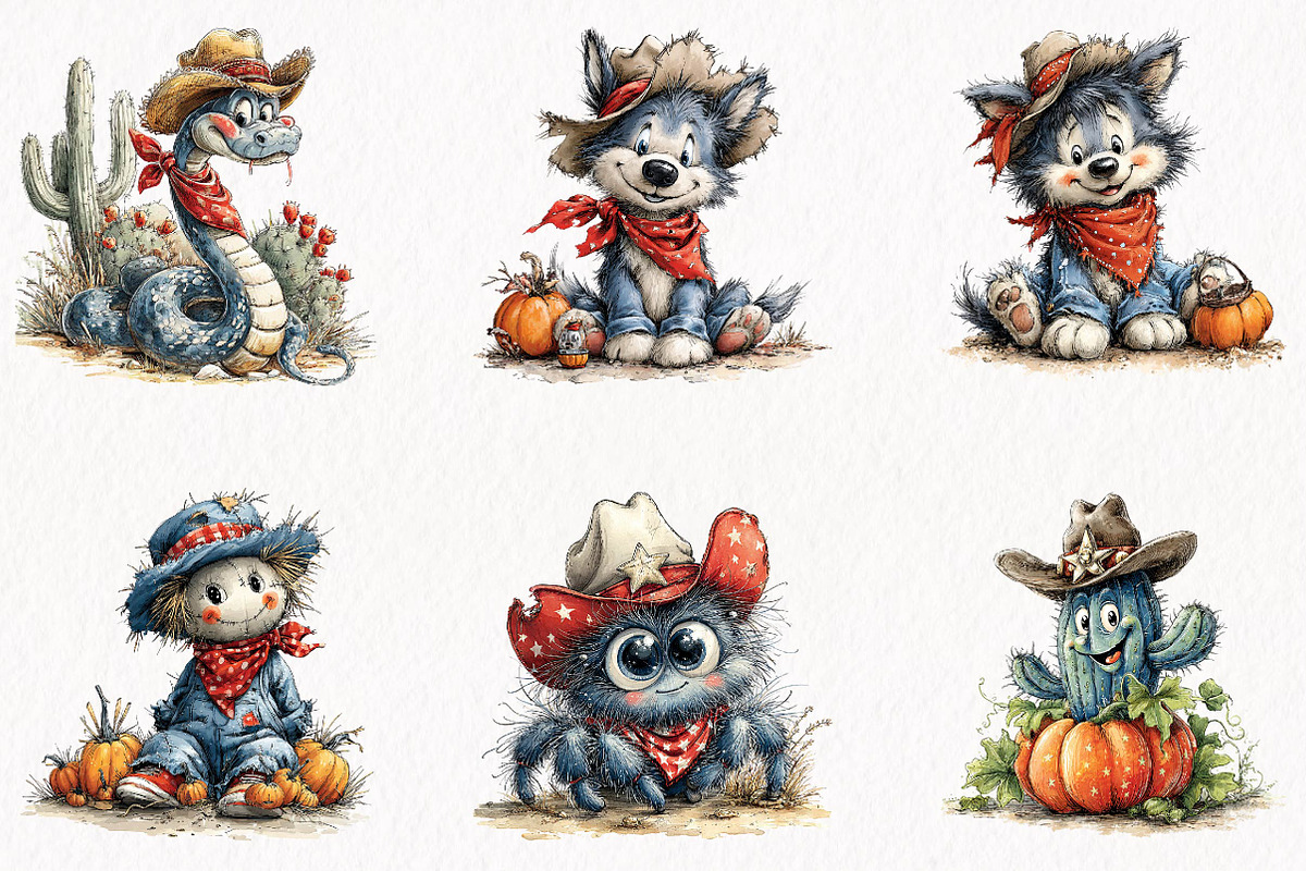 Cute Western Halloween Clipart, a Seasonal Illustration by fashionaddict (Photo 2 of 7)