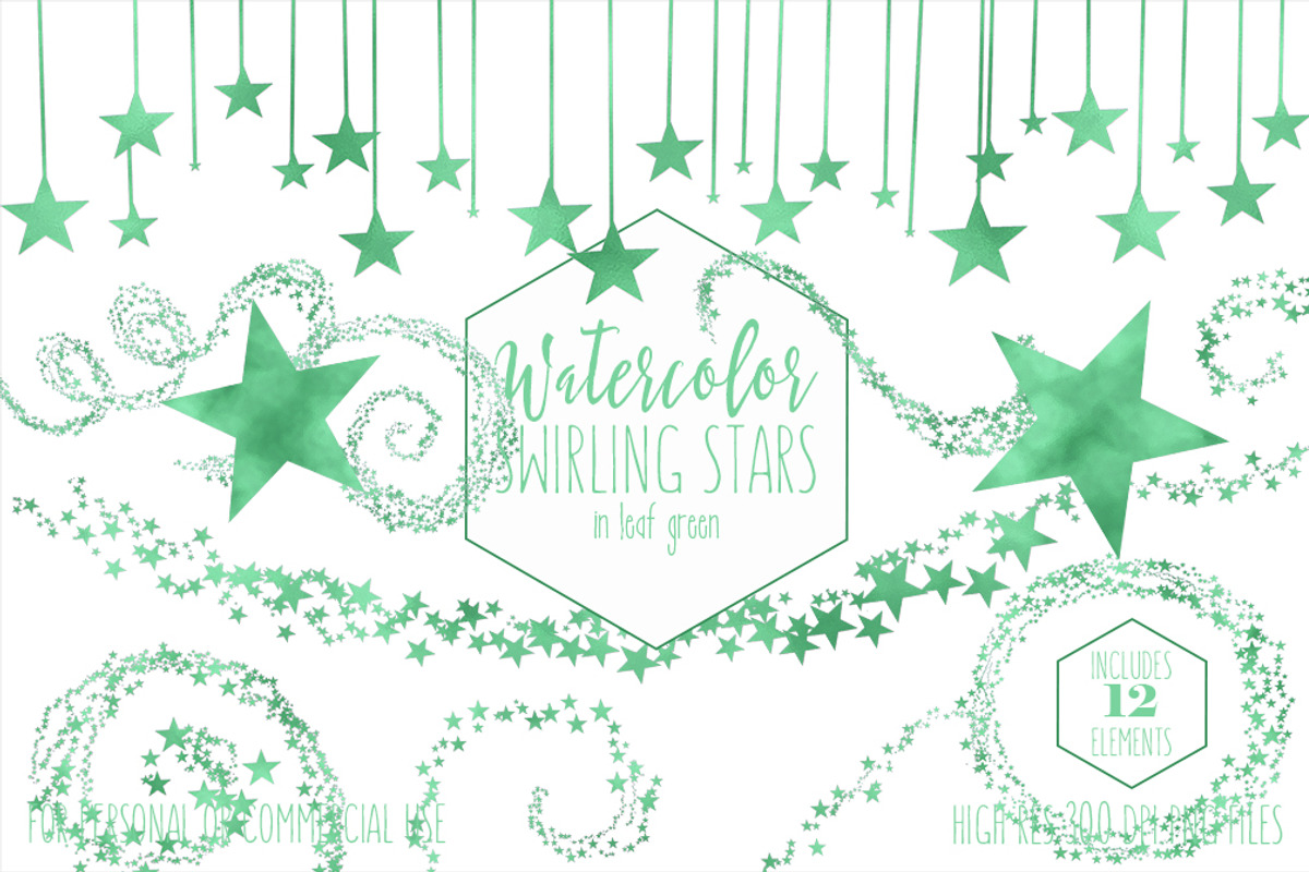 Kelly Green Watercolor Star Clipart, an Object Illustration by ClipartBrat Graphics (Photo 1 of 5)