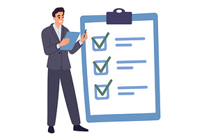 Businessman makes marks on checklist, a Person Illustration by Vectorbuum