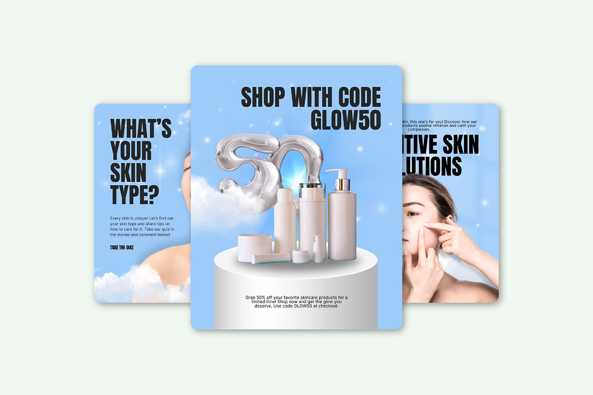 Skincare // Beauty Social Media Kit, a Design Template by SecondBrain Store (Photo 4 of 10)