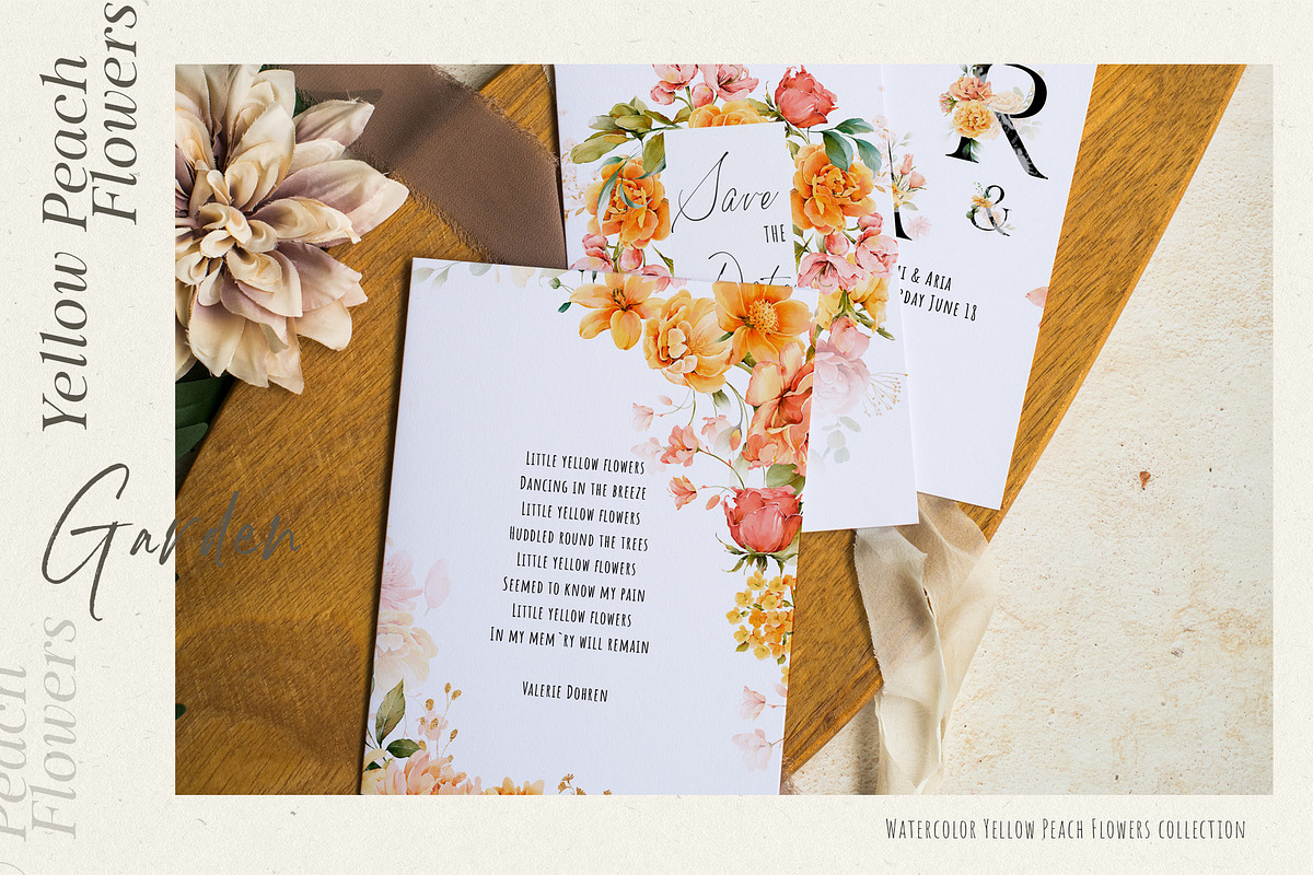 Watercolor Yellow Peach Flowers, a Decorative Illustration by Damian Roh (Photo 2 of 16)