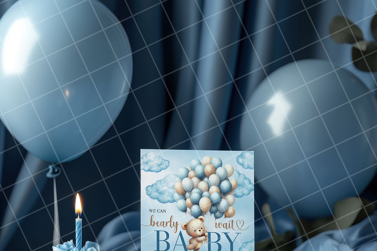Boy birthday invitation card mockup, an Advertising Mockup by Blush Roses Print (Photo 5 of 7)