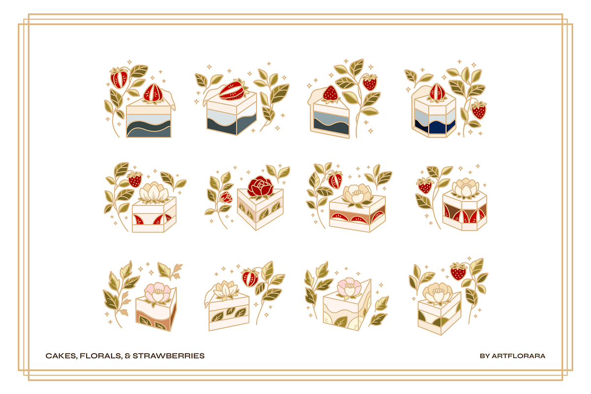 Sweet Cakes - Elements & Patterns, a Food Illustration by Artflorara (Photo 4 of 12)