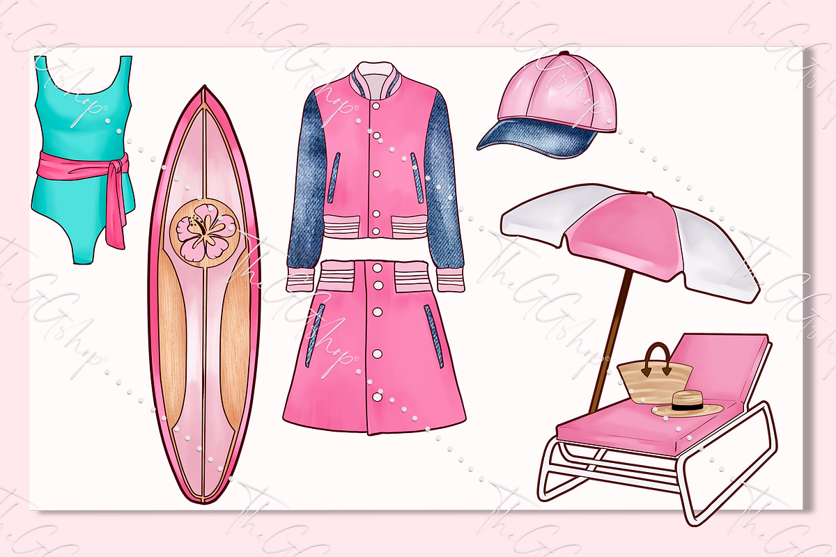 Pink Summer Girl Clipart set, an Object Illustration by The GG Shop (Photo 4 of 7)
