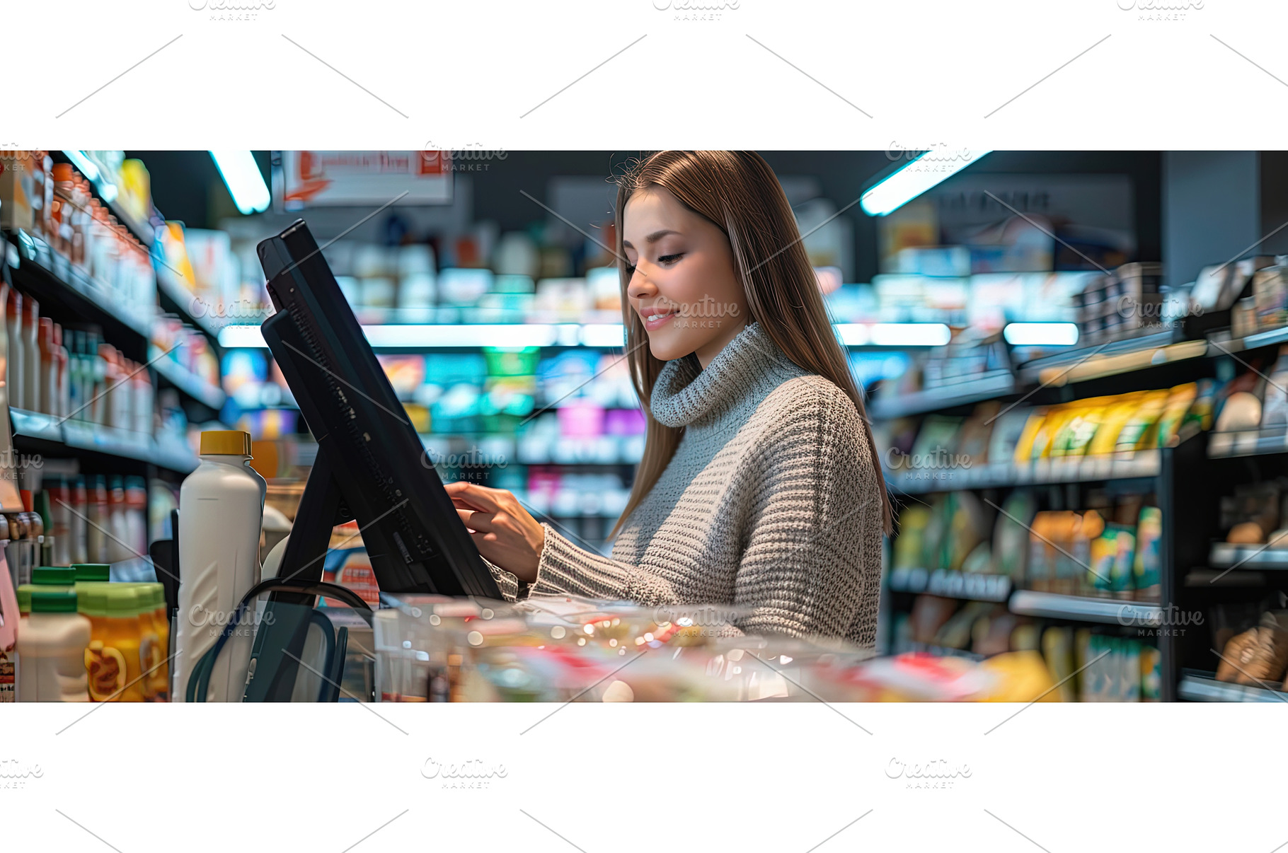 Smiling Woman Using Touchscreen at, a Person Photo by piter.goskov