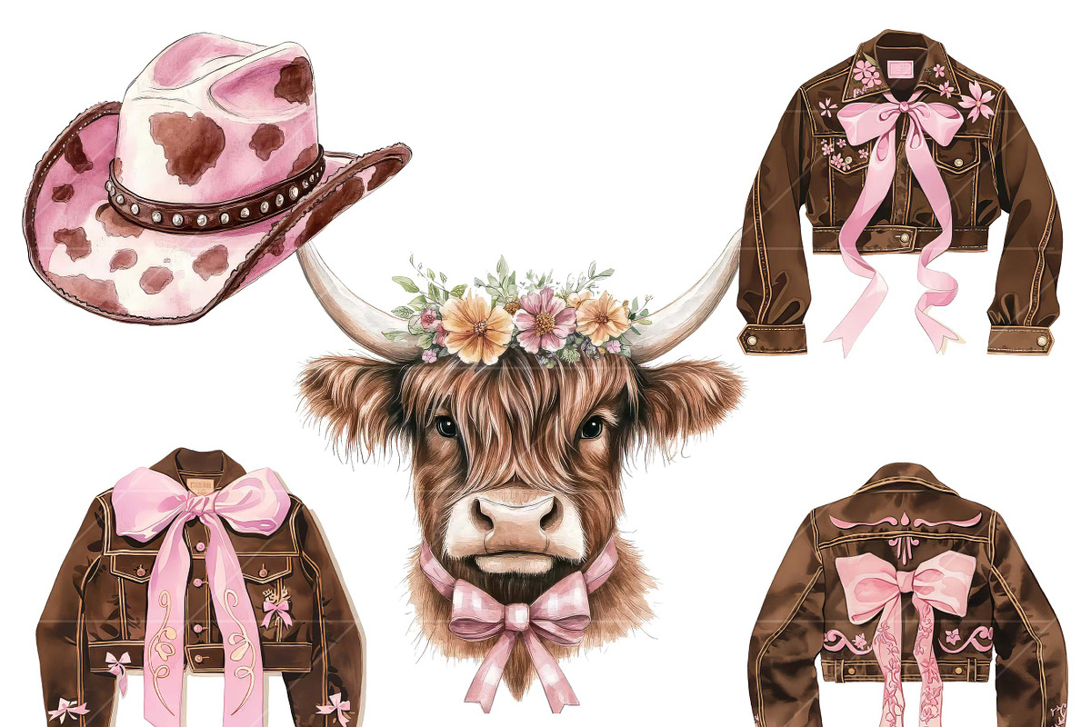 Watercolor Coquette Cowgirl Clipart, a Decorative Illustration by Design Scotch (Photo 5 of 8)