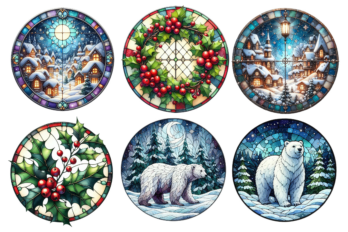 Christmas Round Stained Glass Clipar, an Illustration by Designworld (Photo 3 of 6)