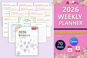 2026 Weekly Planner, a Stationery Template by Designmela01