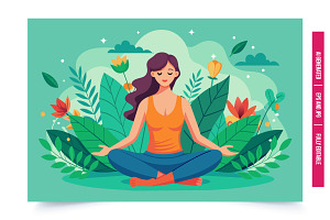 A woman sits in a meditative pose su, an Illustration by Tanuart