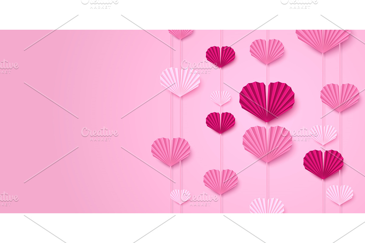 Pink paper heart garland backdrop, an Illustration by art PVP - market