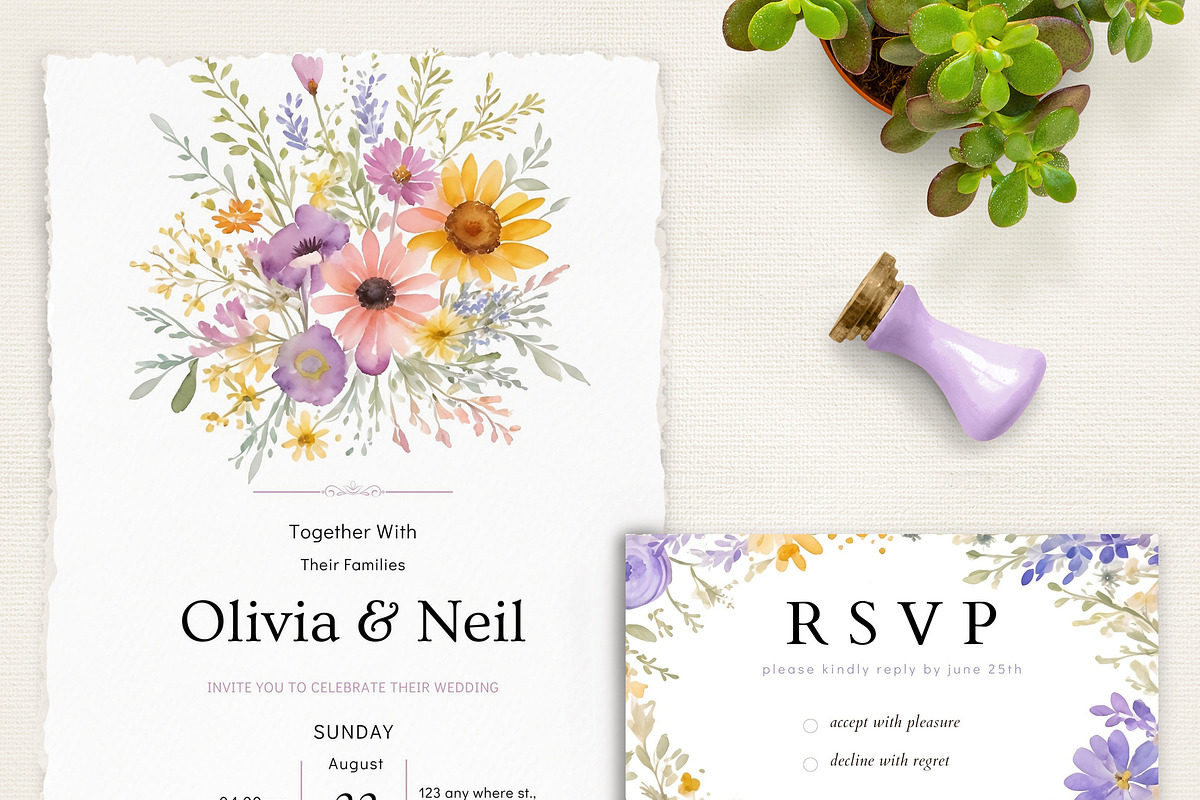Wildflowers Wedding Template Bundle, a Stationery Template by MarryMeMoments (Photo 8 of 8)
