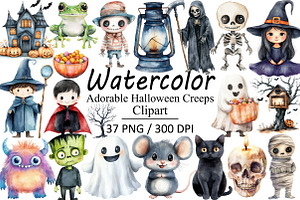 Adorable Halloween Creeps Clipart, an Illustration by Design Market