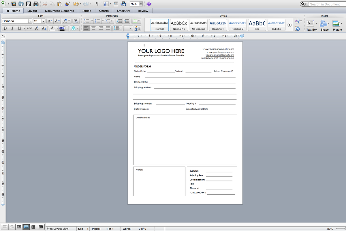 Order Form-id22, a Stationery Template by AIW SOLUTIONS