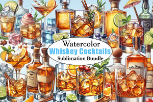 Watercolor Whiskey Cocktails Clipart, a Graphic by CitraGraphics