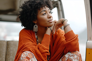 Thoughtful black woman in a vibrant, a Person Photo by MistyDay