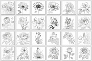 100 Beautiful Flower Coloring Pages, a Decorative Illustration by Blue Digital Studio (Thumbnail 5 of 7)