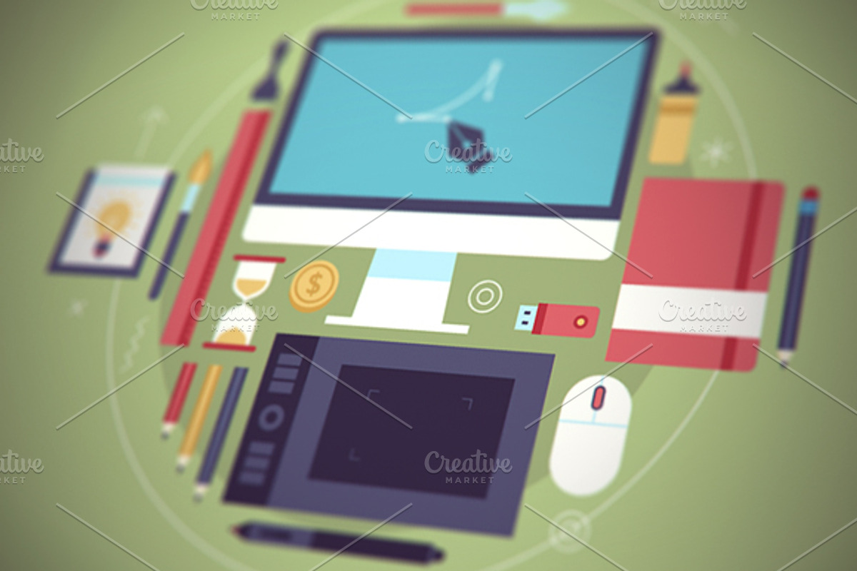 Graphic Designer Flat Workspaces, a Technology Illustration by painterr (Photo 1 of 5)