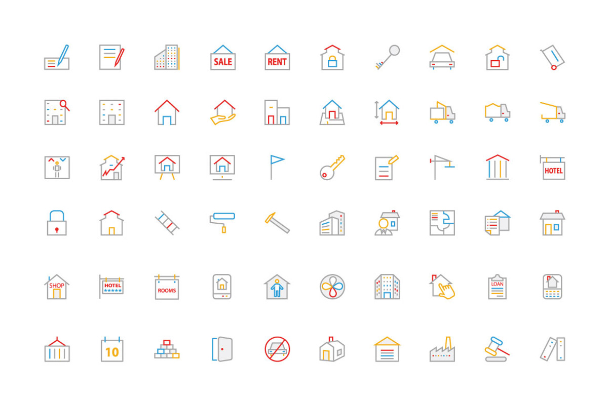 90 Real Estate Colored Line Icons preview 2