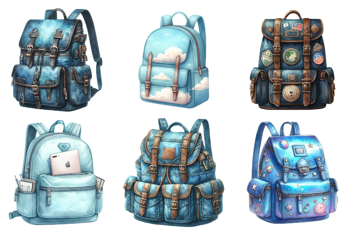 Watercolor Blue Backpack Clipart, an Illustration by SinaCreation (Photo 3 of 5)