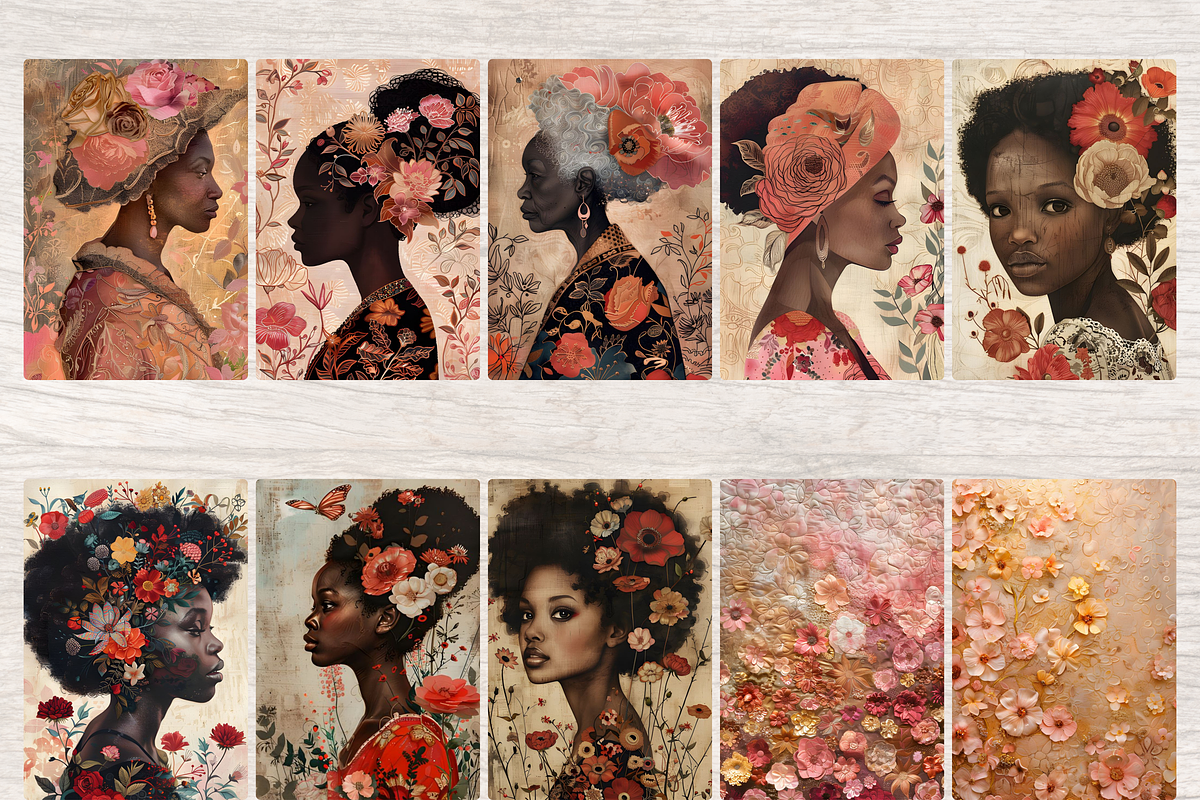 AFRO AMERICAN ROSE GOLD JUNK JOURNAL, a Person Illustration by Daring Digies (Photo 3 of 9)