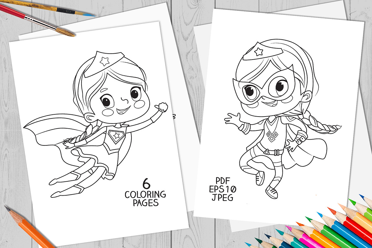 Super Hero Kids Coloring Pages, an Illustration by FoxyImage (Photo 1 of 2)
